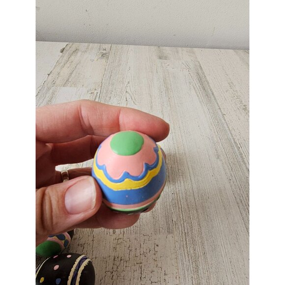 Vintage faux chocolate egg Easter spring decor set pink striped - Picture 9 of 11